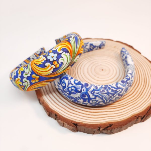 Caltagirone padded hair Hoop - maiolica blue & yellow - Image 3
