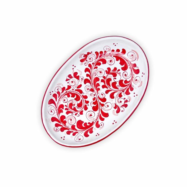 Hand-Painted Ceramic Red Long Oval Plate, Medium - 28 cm (11.02 inch)