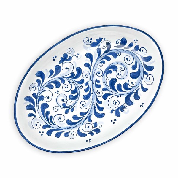 Hand-Painted Ceramic Blue Long Oval Plate, Large - 35cm (13,78 inch)