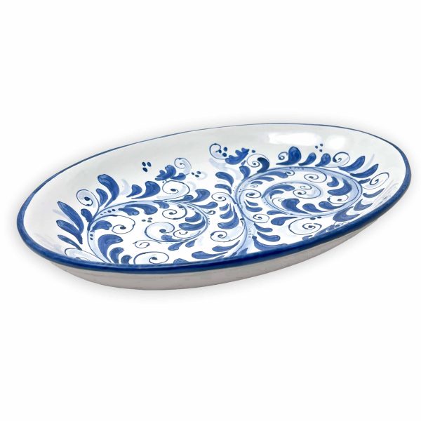 Hand-Painted Ceramic Blue Long Oval Plate, Large - 35cm (13,78 inch)