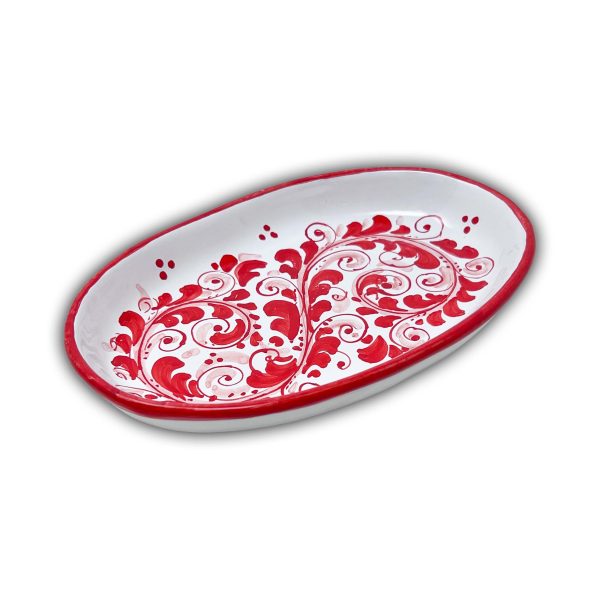 Hand-Painted Ceramic Red Long Oval Plate, Small - 20 cm (7.9 inch)