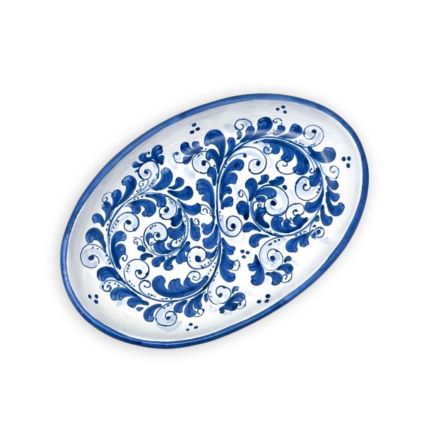 Hand-Painted Ceramic Blue Long Oval Plate, Medium - 27 cm (10,83 inch)