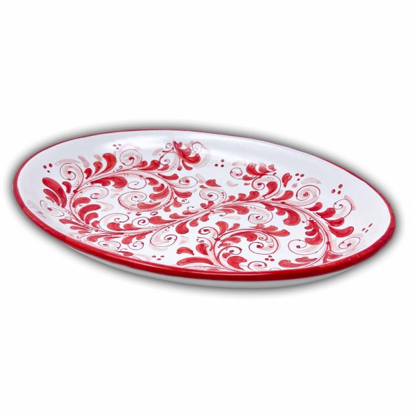 Hand-Painted Ceramic Red Long Oval Plate, Large - 35cm (13,78 inch)