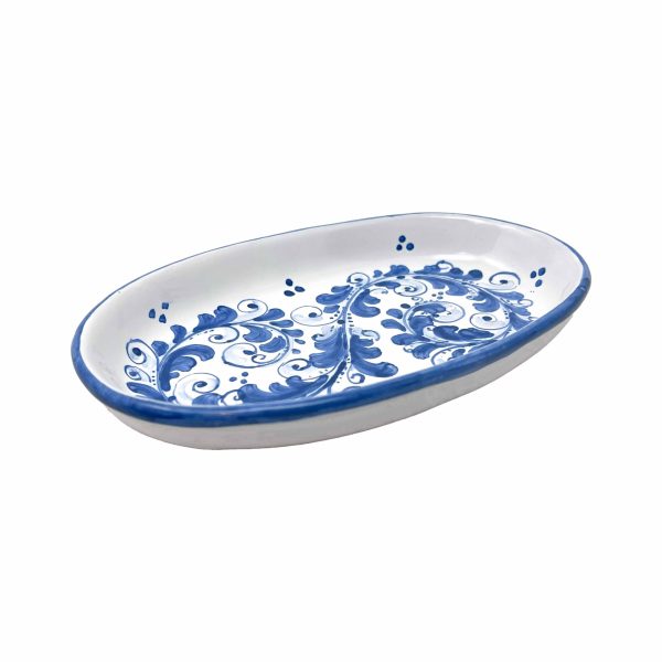 Hand-Painted Ceramic Blue Long Oval Plate, Small - 20 cm (7.9 inch)