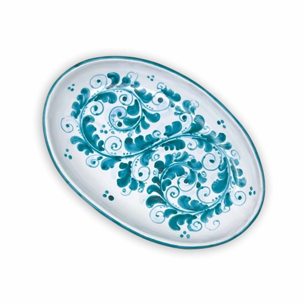 Hand-Painted Ceramic Green Long Oval Plate, Medium – 27 cm (10,83 inch)