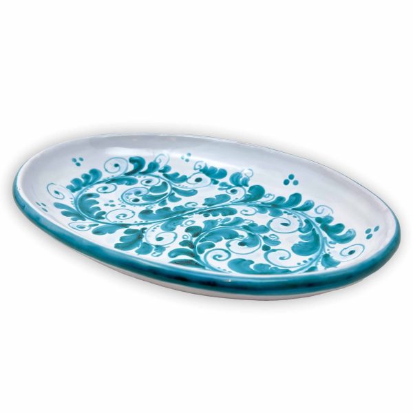 Hand-Painted Ceramic Green Long Oval Plate, Medium – 27 cm (10,83 inch)