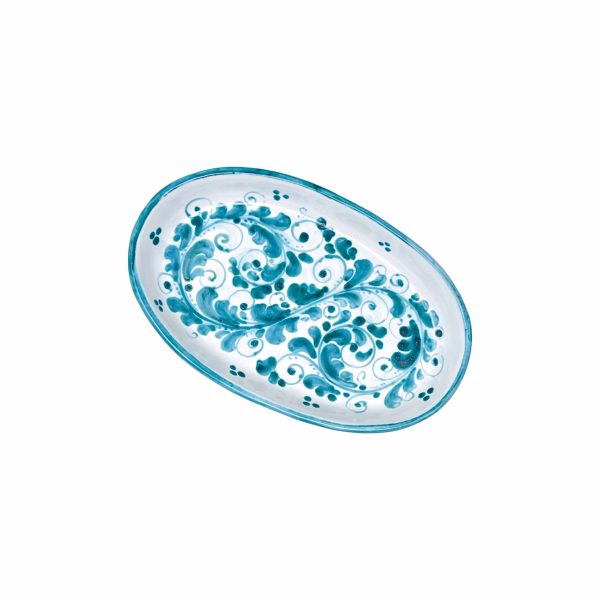 Hand-Painted Ceramic Green Long Oval Plate, Small - 20 cm (7.9 inch)