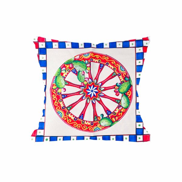 Sicilian Decorative Pillow Cover with Traditional Cart Wheel Design