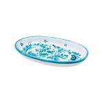 Hand-Painted Ceramic Green Long Oval Plate, Small - 20 cm (7.9 inch)