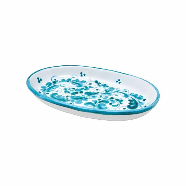 Hand-Painted Ceramic Green Long Oval Plate, Small - 20 cm (7.9 inch)