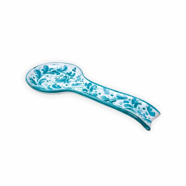 Hand-Painted Ceramic Spoon Rest - Green Maiolica